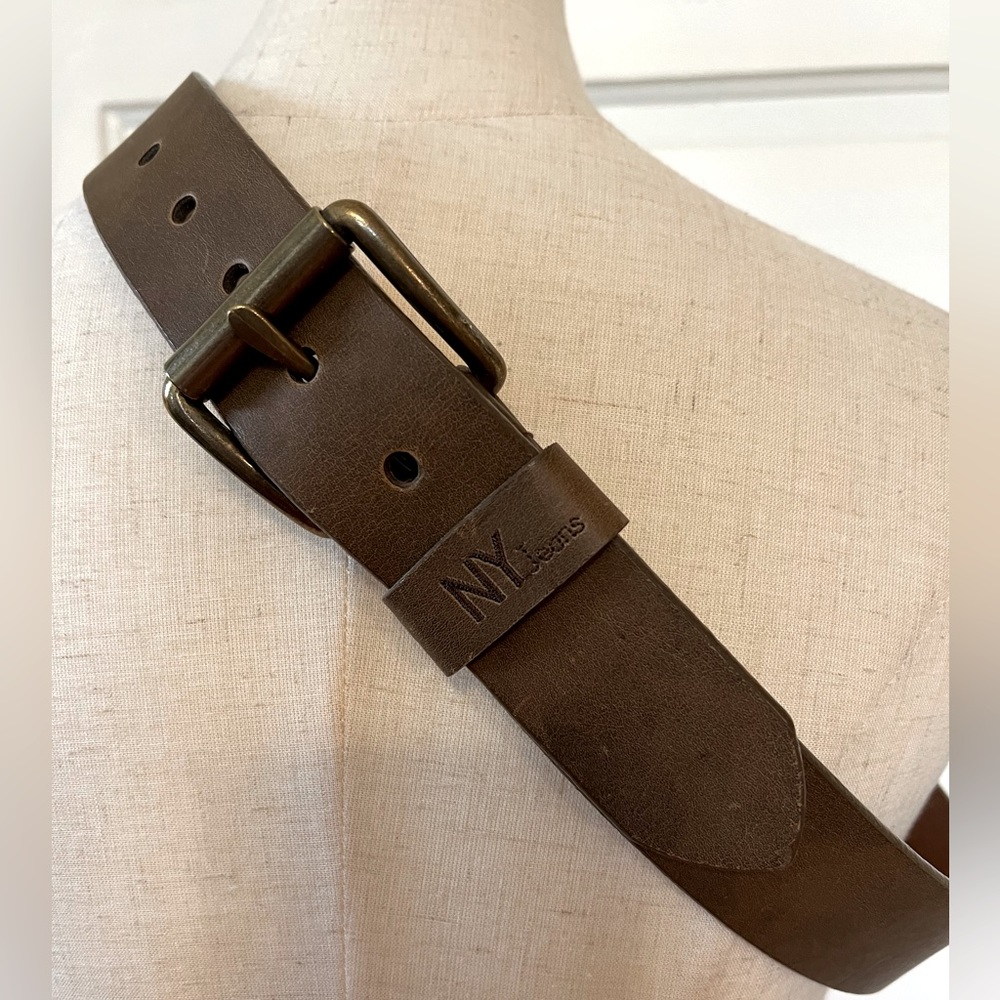 NY Jeans Genuine Brown Leather Belt L 31-35”
